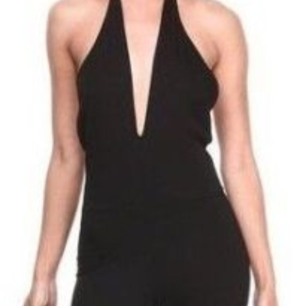 Coogi Black Halter Jumpsuit Convertible Plunge Or